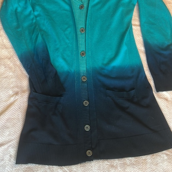 Olsen Ombré Teal Navy Long Duster Cardigan Oversized sz 4 - Picture 3 of 11